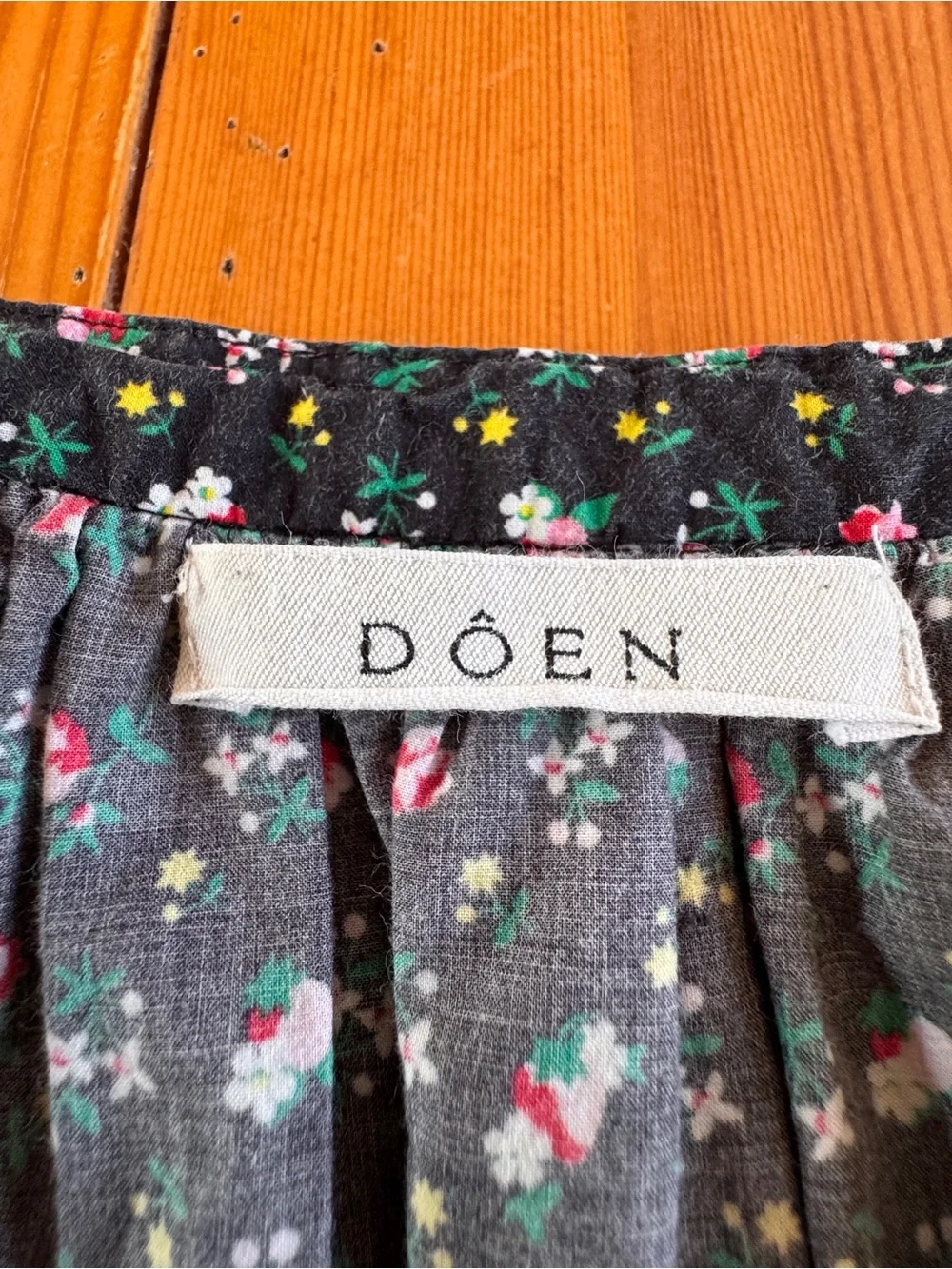 Doen Black Floral Jeanne Puff Sleeve Blouse with Pink & Green Floral Accents